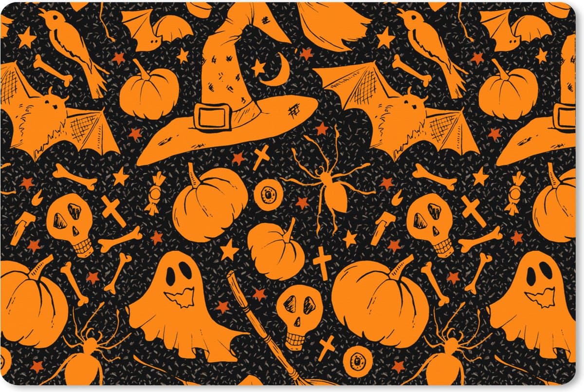 Muismat XXL 120x80 cm - Bureau onderlegger - Bureau mat Halloween - Oranje - Patronen - Bureaumat - Gaming mousepad xl - Bureaulegger groot - Computer deskmat