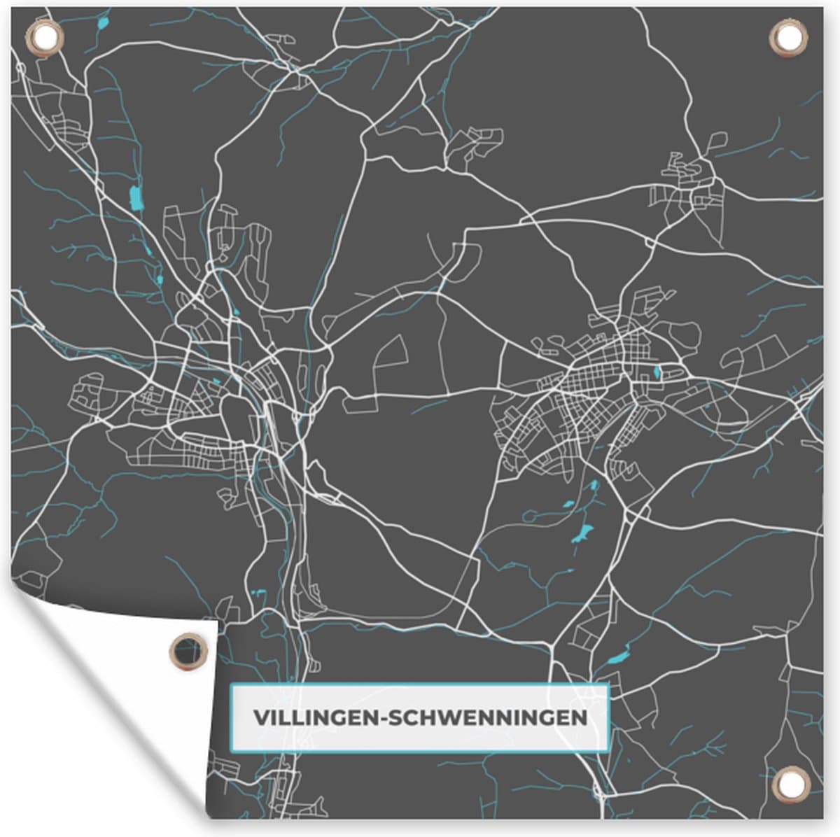 Tuin poster Stadskaart – Kaart – Villingen Schwenningen – Blauw – Duitsland – Plattegrond - 200x200 cm - Tuindoek