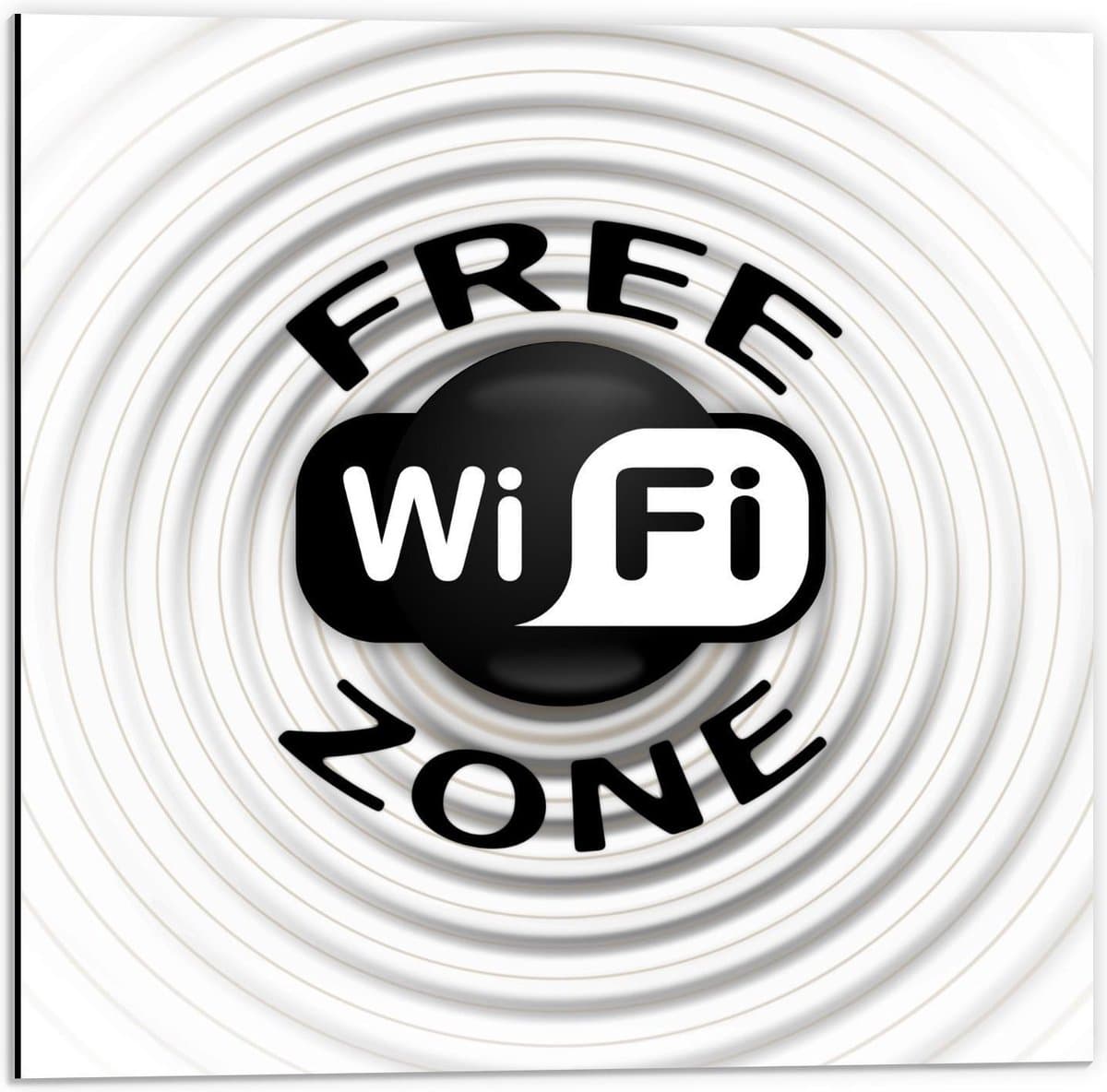 Dibond - ''Free Wifi Zone'' Bord - 50x50cm Foto op Aluminium (Wanddecoratie van metaal)