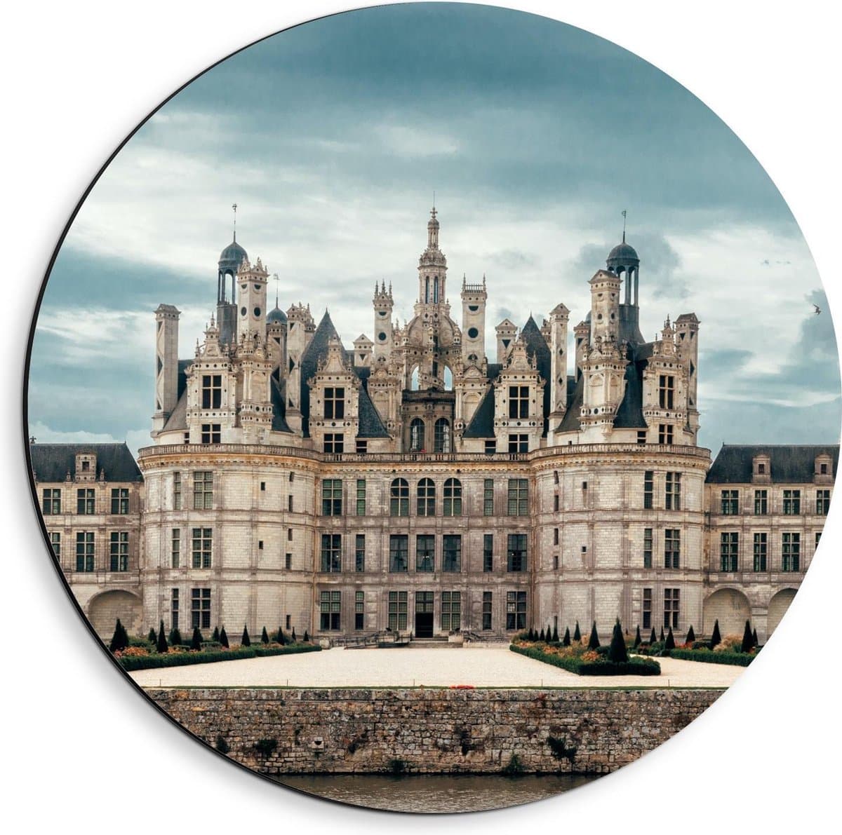 Dibond Wandcirkel - Kasteel van Chambord - Frankrijk  - 40x40cm Foto op Aluminium Wandcirkel (met ophangsysteem)