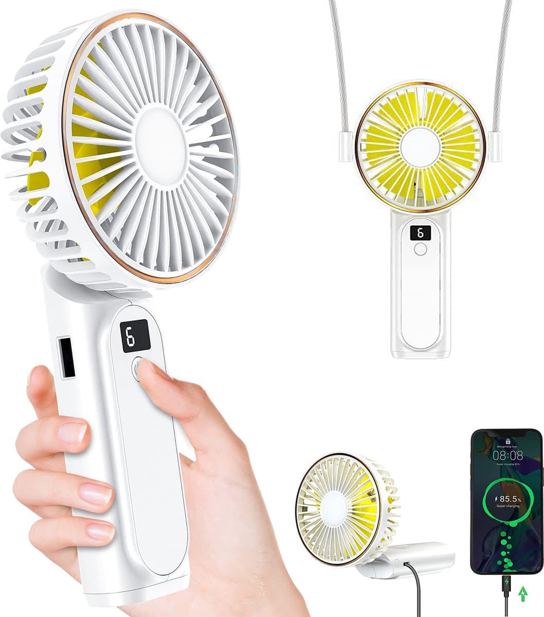 YONO Handventilator - Draagbare Mini Ventilator - Oplaadbaar - Powerbank - 6 Standen - Wit