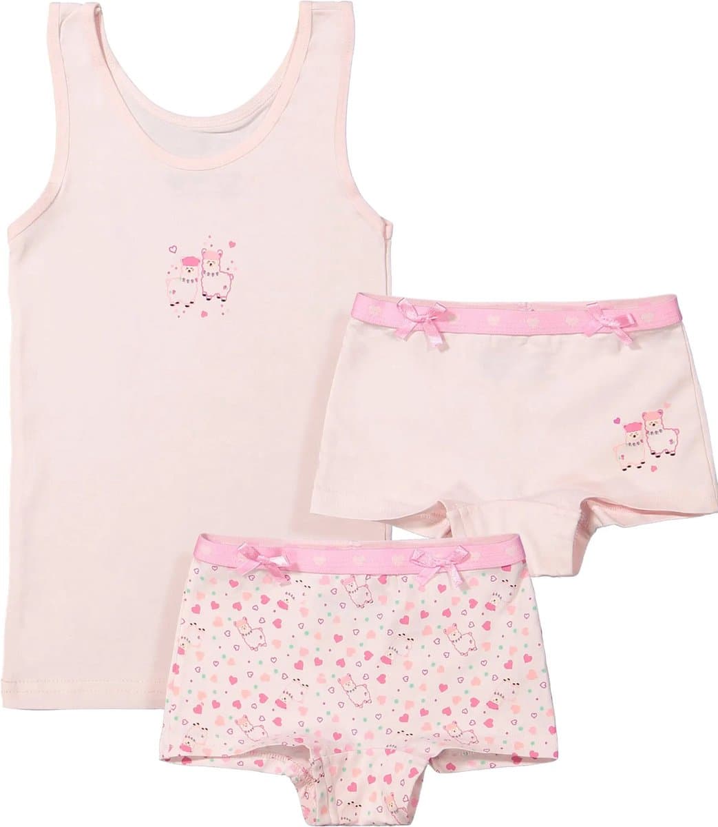 Funderwear meisjes ondergoed - meisjes setje - Alpaca - 2 Boxershorts en hemd setje kind - 134 - Wit
