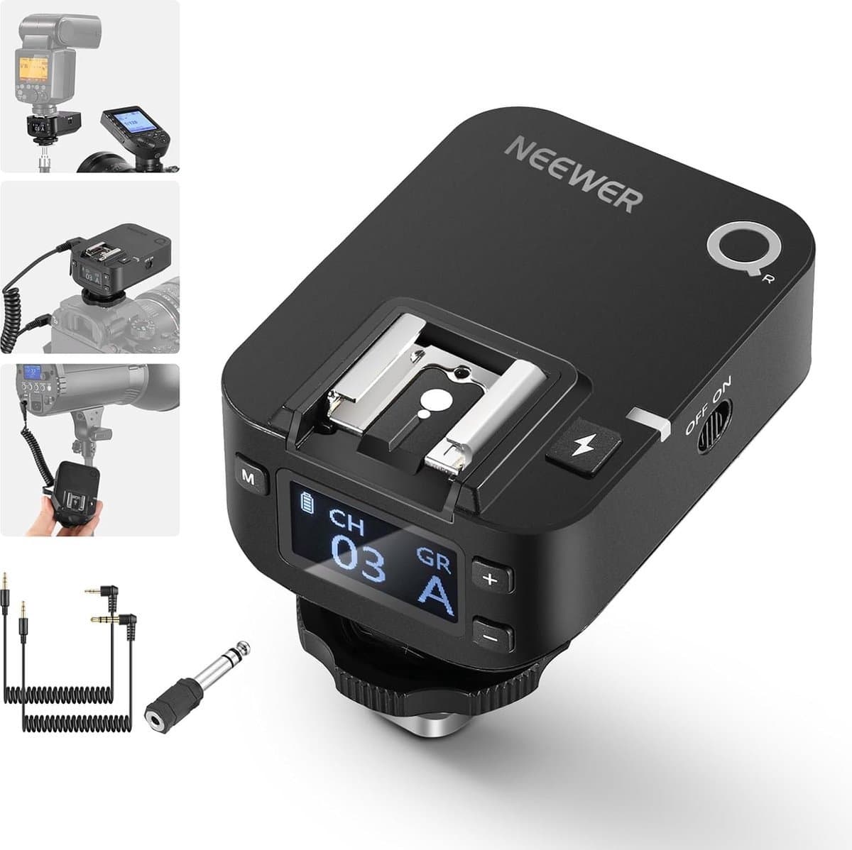 2.4G Draadloze Flitsontvanger voor NEEWER QPRO-C, QPRO-N, QPRO-S - Enkele Contact Release met 2.5mm Sync Jack, Hot Shoe, 1/4 Inch Draa - X01NSK539