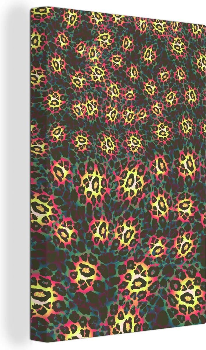 Canvas Schilderij Panterprint - Geel - Patronen - Kleur - 60x90 cm - Wanddecoratie