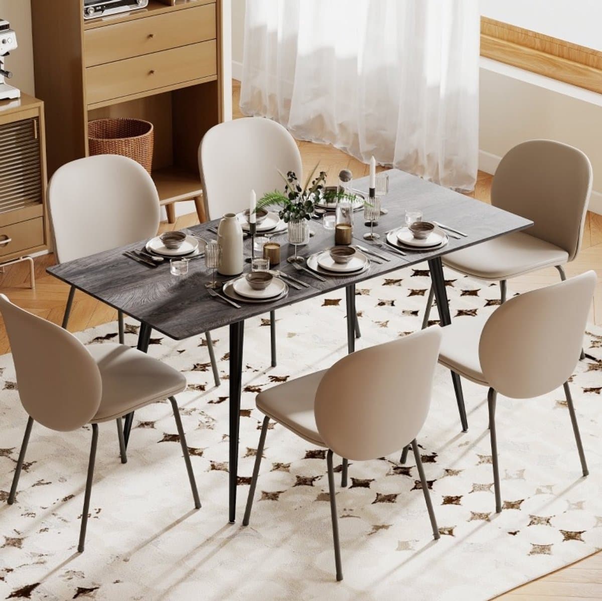 MEUNIQ Uitschuifbare eettafel 120-160 x 75 x 77 cm voor 6-8 personen, rechthoekige keukentafel met stalen poten, ronde hoeken en verborgen verlengblad, grijs