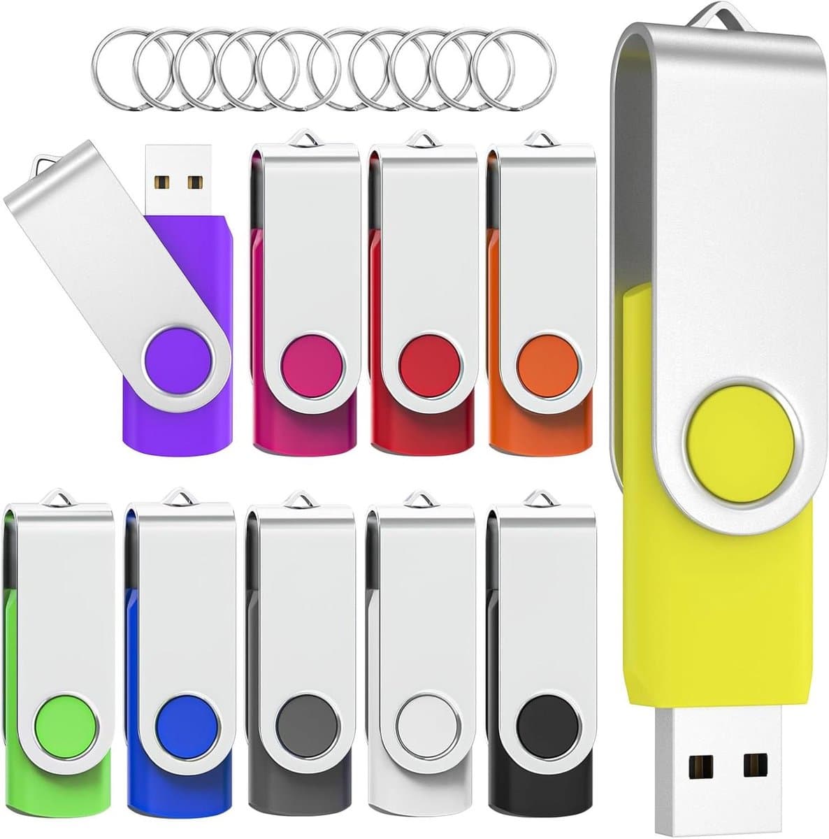 USB Sticks - Geheugensticks Flash Drives - Bestanden Opslaan - Draaibaar Metalen Ontwerp - 32GB 10 stuks - 10 Kleuren