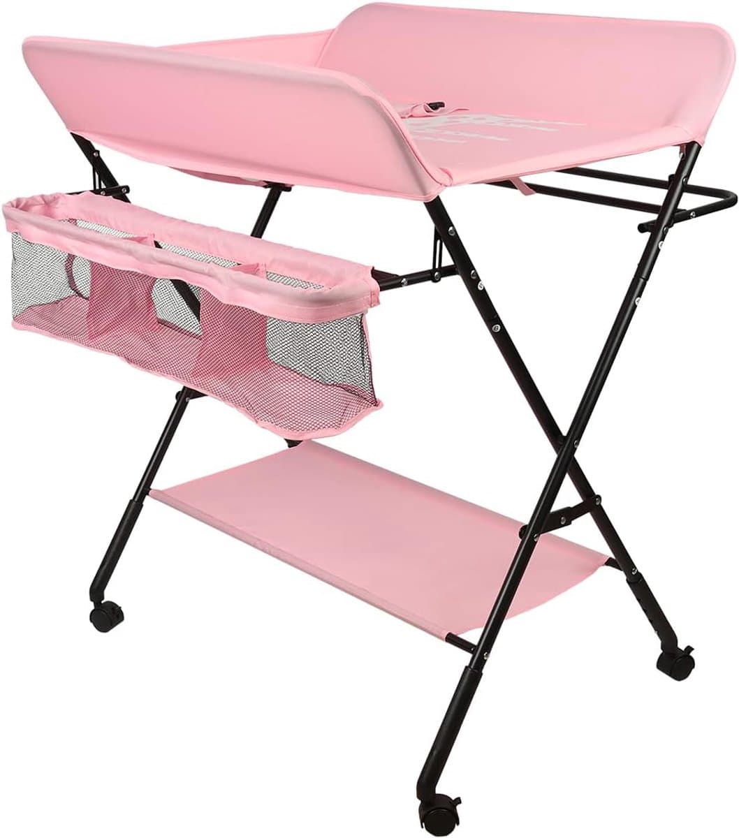 Baby Verschoontafel - Commode Tafel - Baby Verzorging - Inklapbaar Ontwerp - 80 x 66 x 98 cm - Donkerroze