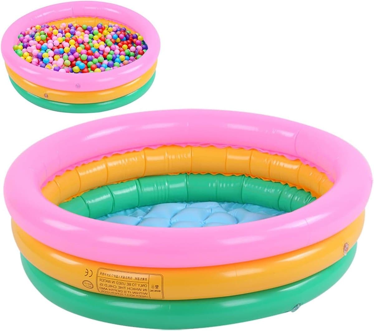 Kinderen Zwembad - Babybadje Peuter - Waterpret Thuis - Zachte Opblaasbare Vloer - 61 cm Diameter - Multicolor