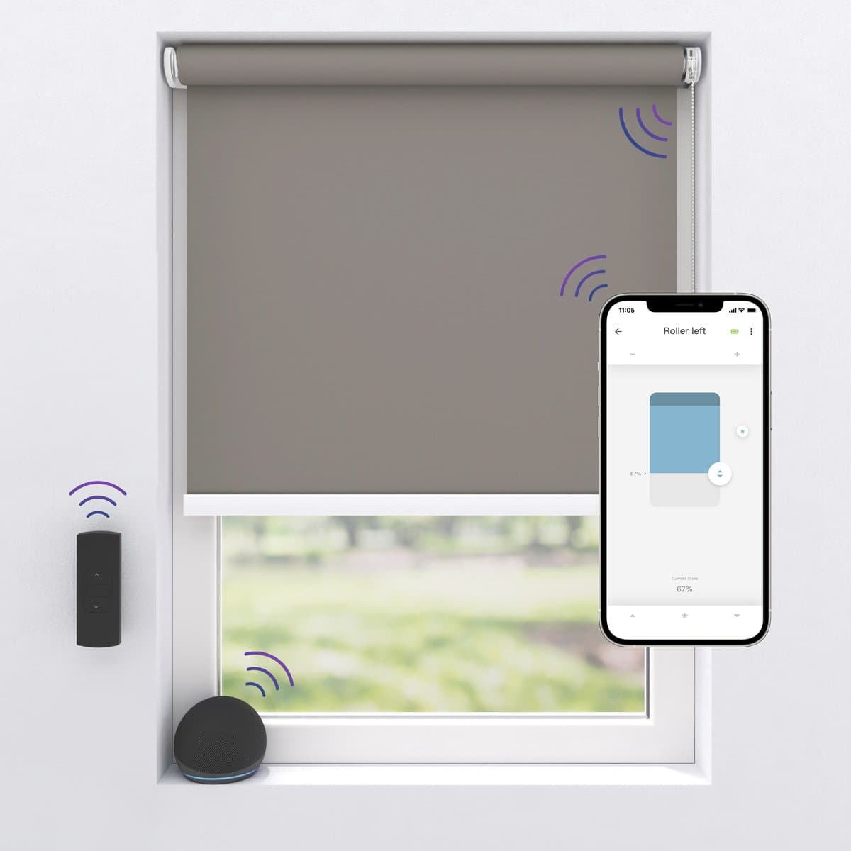 Motionblinds Elektrisch Rolgordijn Verduisterend - 100 x 190cm - App bediening - Slimme Rolgordijn - Automatisch Rolgordijn - Inclusief Montagemateriaal - Grijs - 1 Stuk