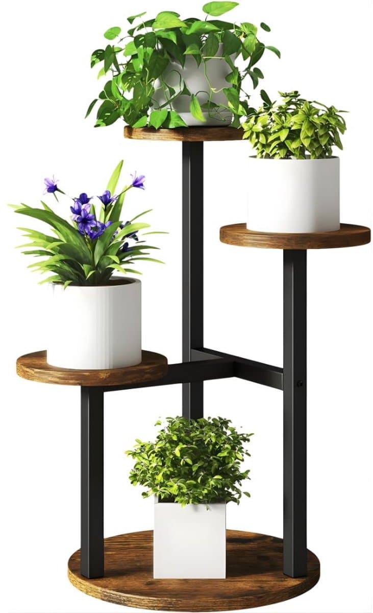 Lìon® Plantenrek - Plantenstandaard Binnen - Plantentafel - Plantenrek Binnen - Bruin - 30cm x 30cm x 53cm