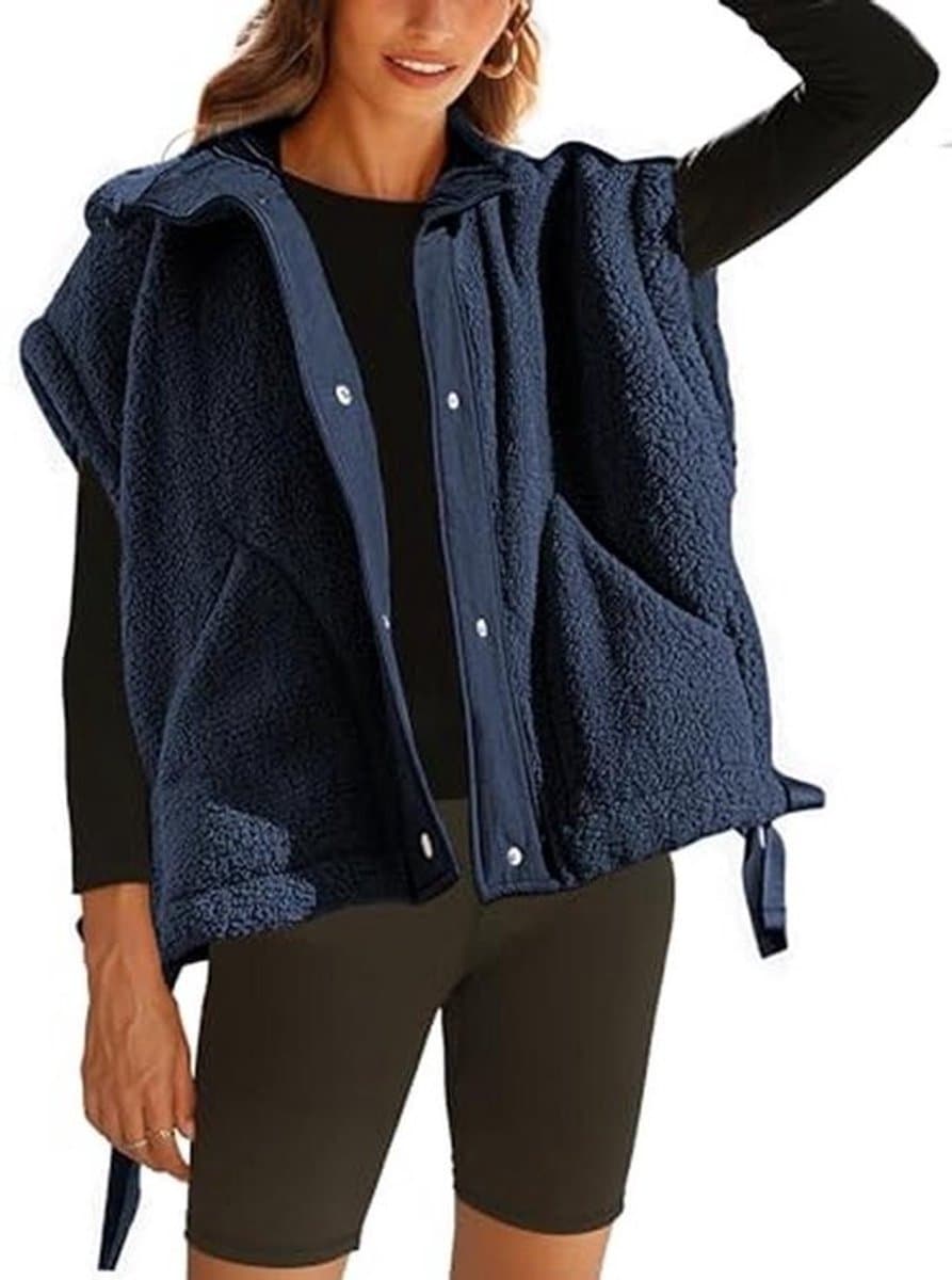 Dames oversized Sherpa-fleece vest met zakken
