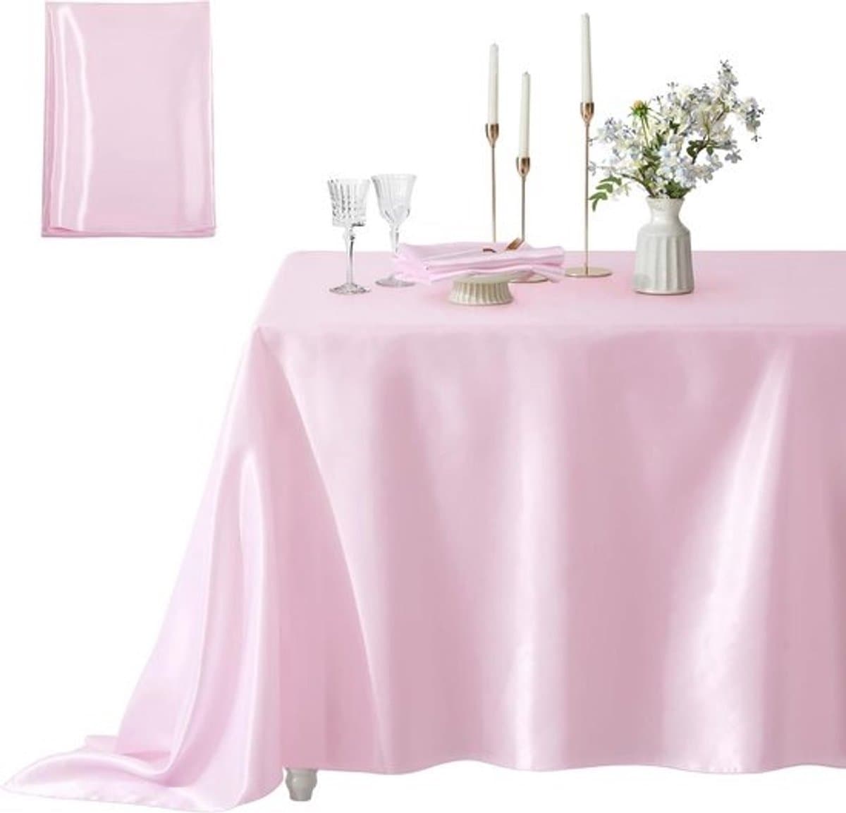 Satijnen Tafelkleed - Zijdeachtig Kleed - Feestelijke Decoratie - Vlekbestendig Kreukvrij - 132 x 132 cm - Roze