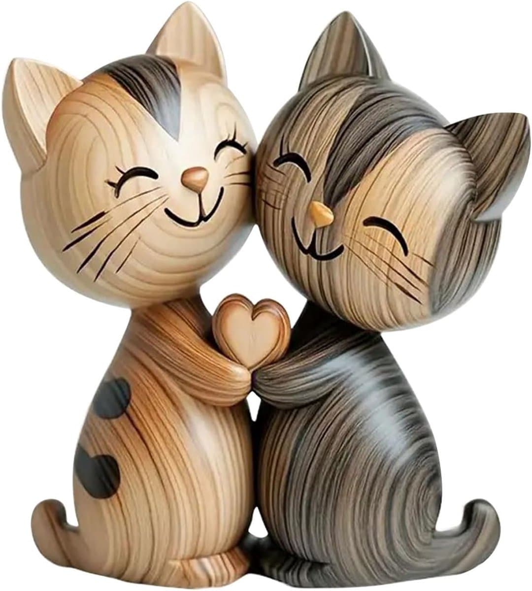 Houten beeldje van een kattenpaar – 2D-platte bureaudecoratie met omhelzing, decoratie voor thuis en kantoor, uniek cadeau voor kattenliefhebbers