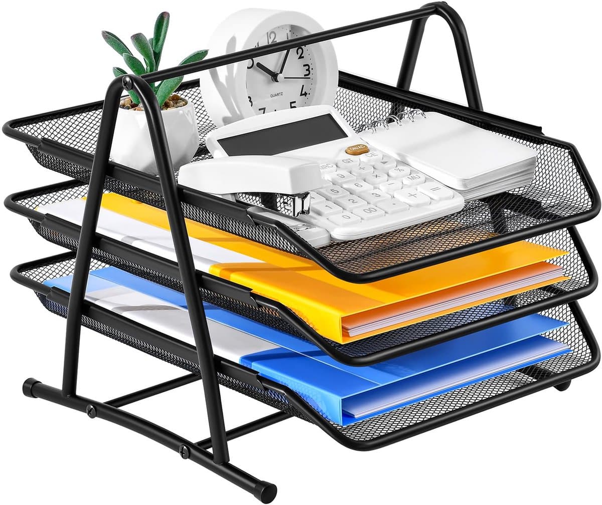 Mesh Desk Organizer-Brievenlade Organizer,4 Tire Paper Tray Organizer,Archieflade Voor Thuiskantoor (3Tire Zwart)