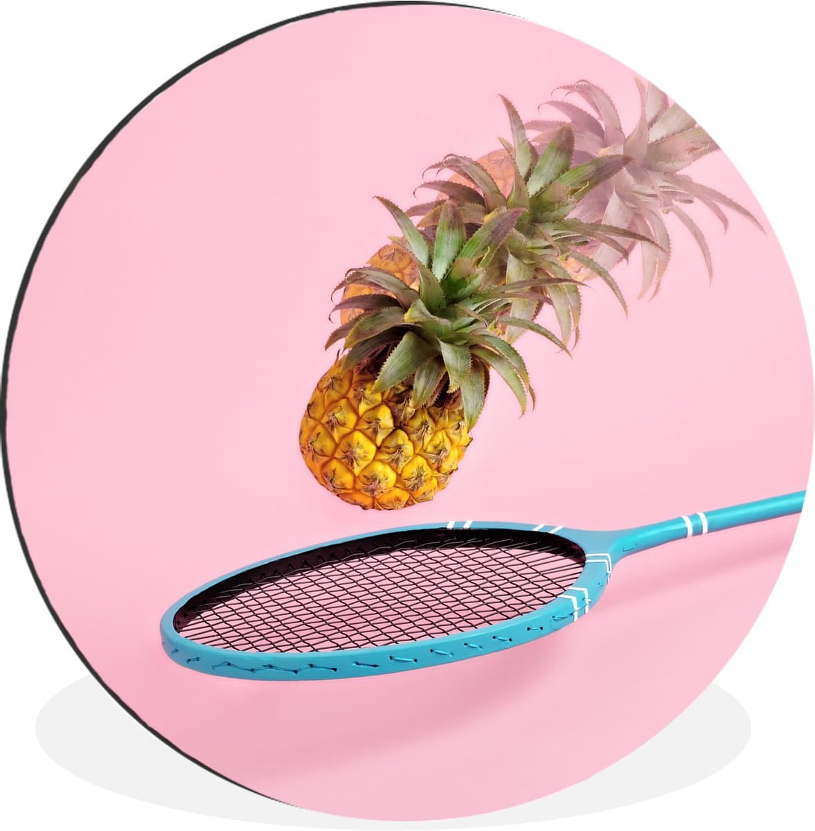 WallCircle - Wandcirkel - Muurcirkel - Ananas - Badminton - Roze - Aluminium - Dibond - 120x120 cm - Binnen en Buiten XXL