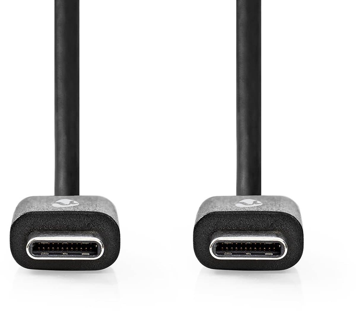 Nedis USB-Kabel - USB 2.0 - USB-C Male - USB-C Male - 60 W - 480 Mbps - Vernikkeld - 1.00 m - Rond - PVC - Zwart - Doos