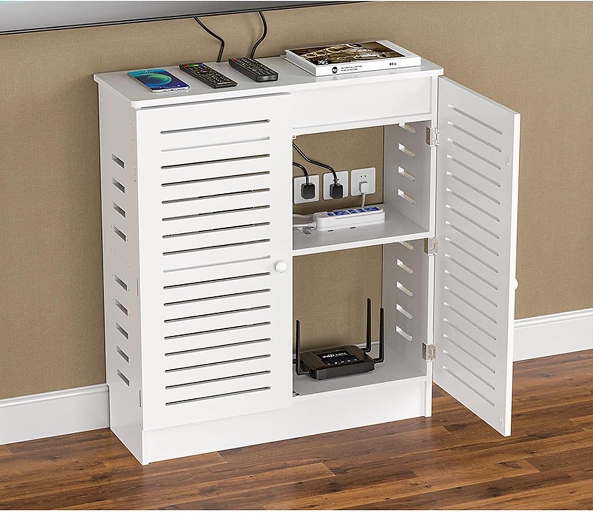 Router Kast - Apparatuur Opbergkast - Ruimte Organiseren - Ventilatie Ontwerp - 60x80x25cm - Wit