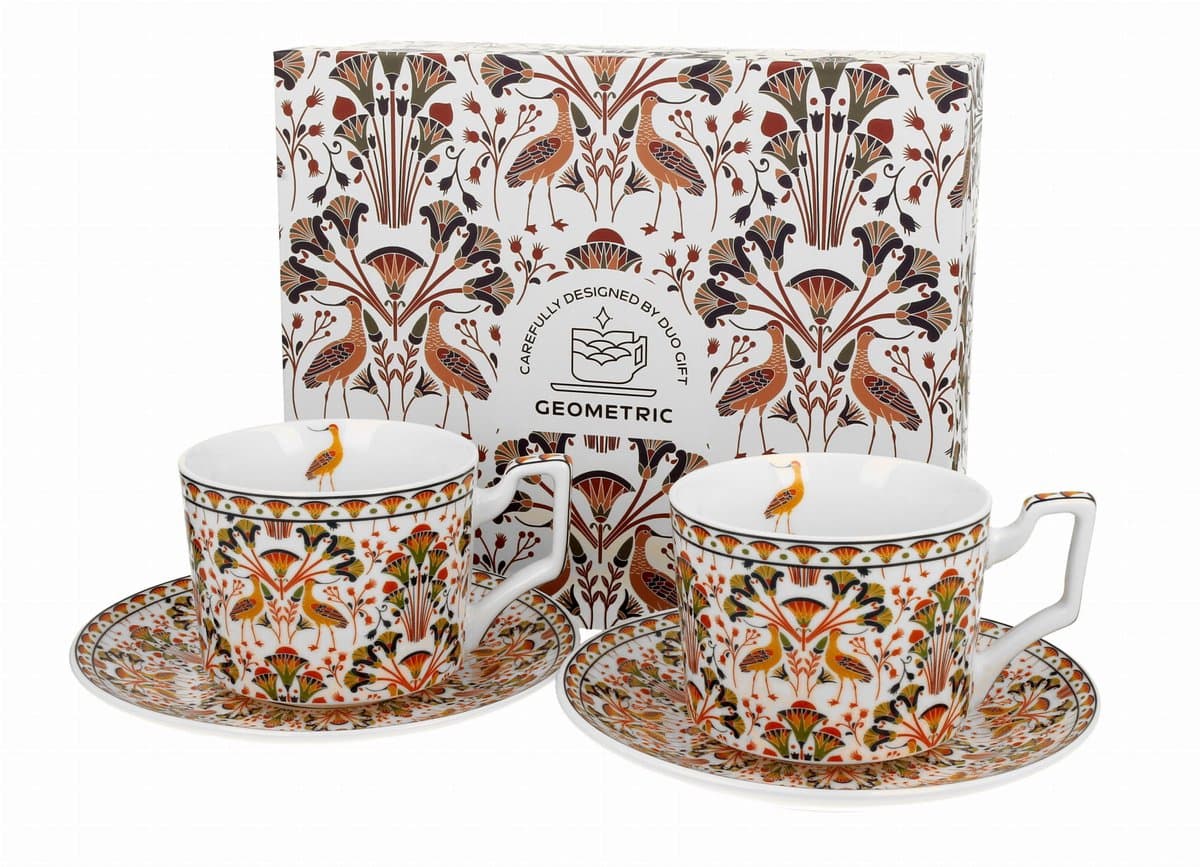 2 HERON Porseleinen Kopjes met Schotels - 250ml