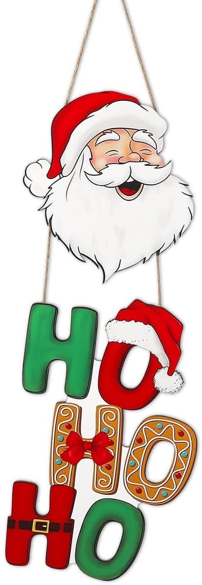 Dailygoods- Hangbord Houten Kerstman - Wanddecoratie Hout Natuurlijk - Welkomstbord Buiten/Binnen - Feestdagen Decoratie - 65x26 cm - Hoogwaardig Hout