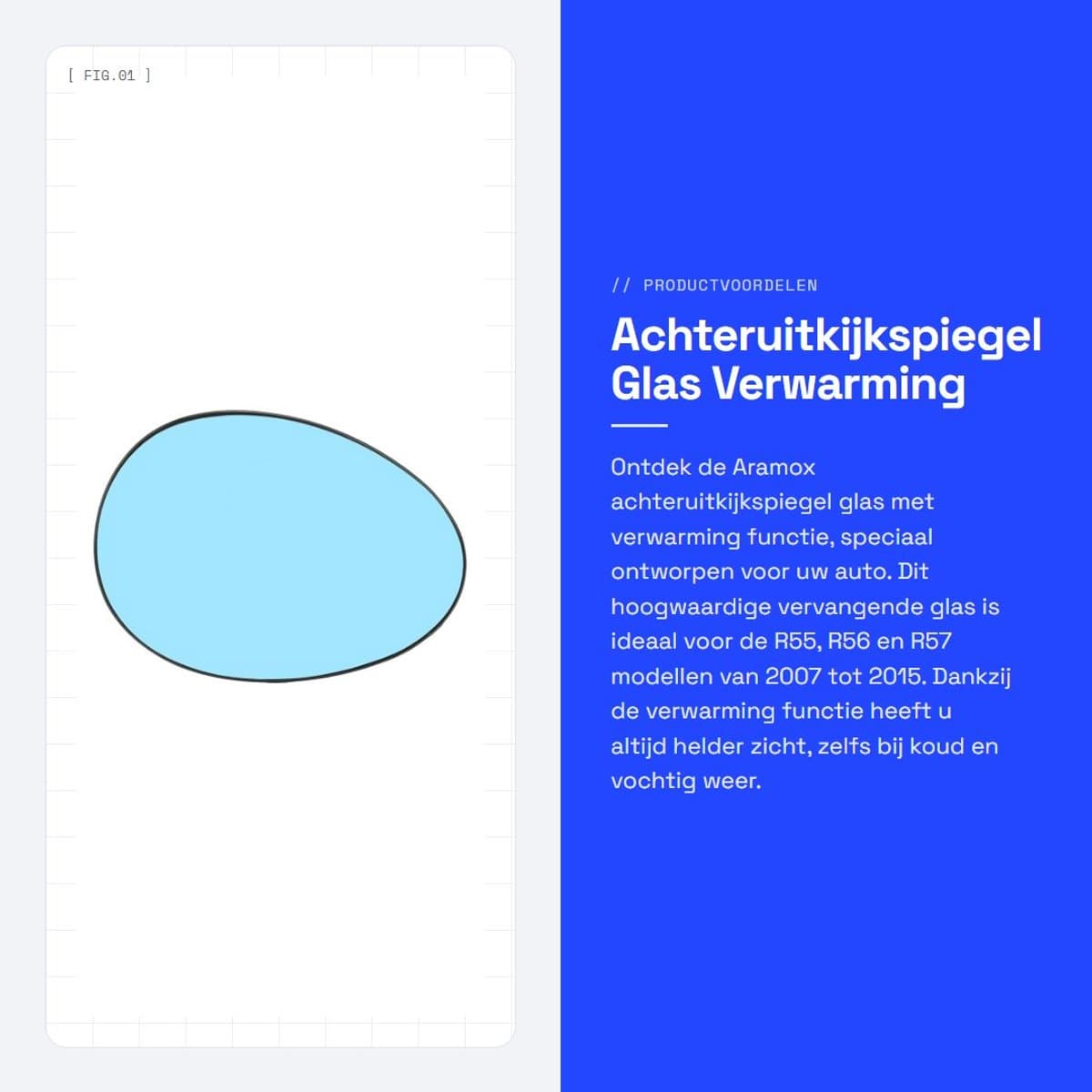 Dailygoods- Achteruitkijkspiegel Verwarmd - Vervanging voor R55/R56/R57 2007-2015 - Externe Spiegelglas - ABS/Glas - Inclusief Bedrading - Buitenspiegel