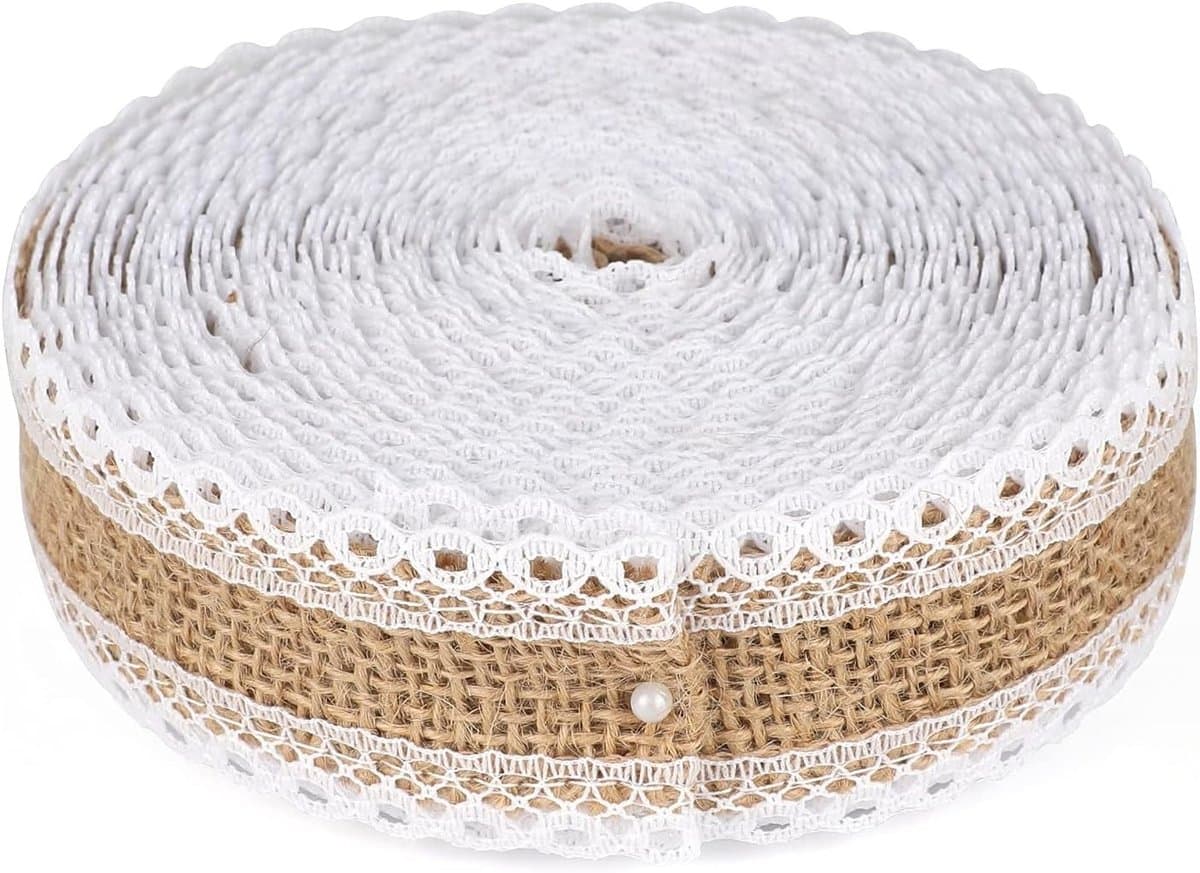 Jute Lint met Kant 2.5 cm, 10 Meter Decoratief Band voor DIY Projecten, Bruiloft Versiering en Kerstdecoratie