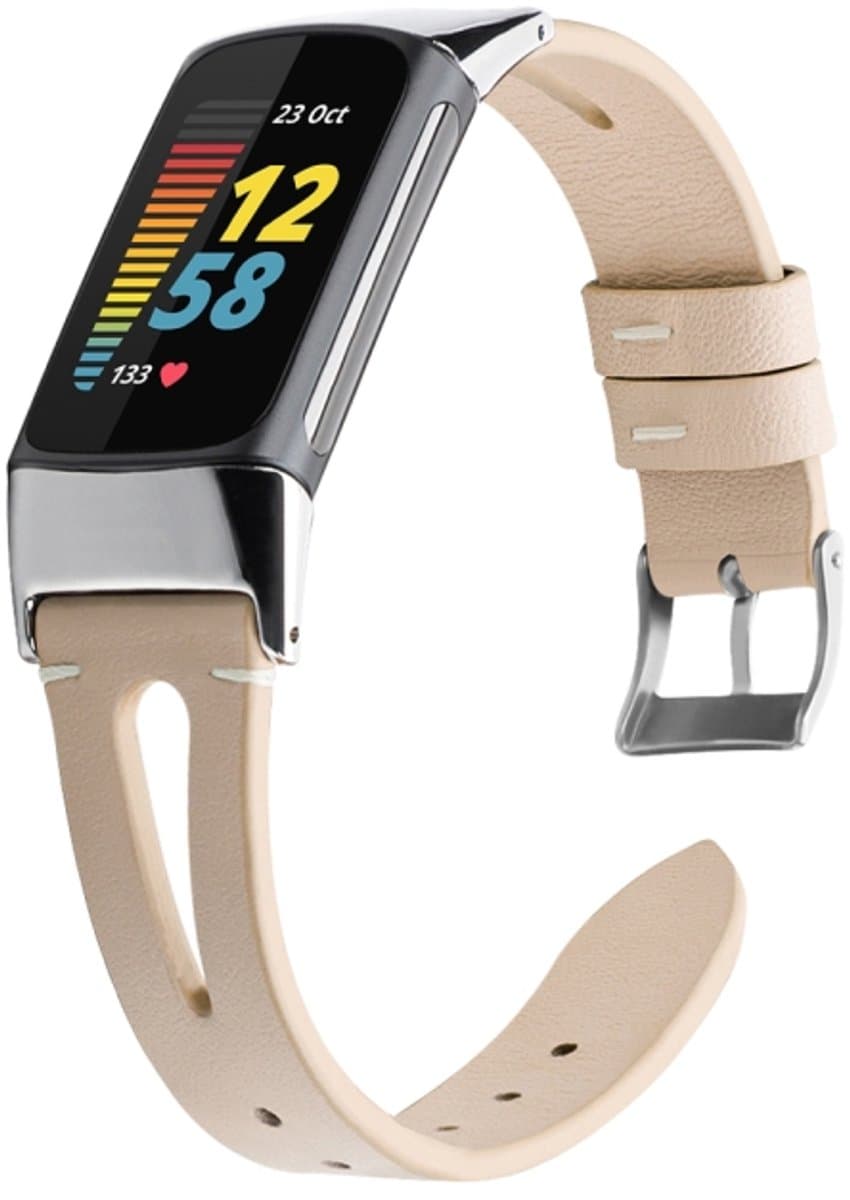 Voor Fitbit Charge 5 FC5-18 Puntige Staart Lederen Band Horlogeband (Abrikoos)