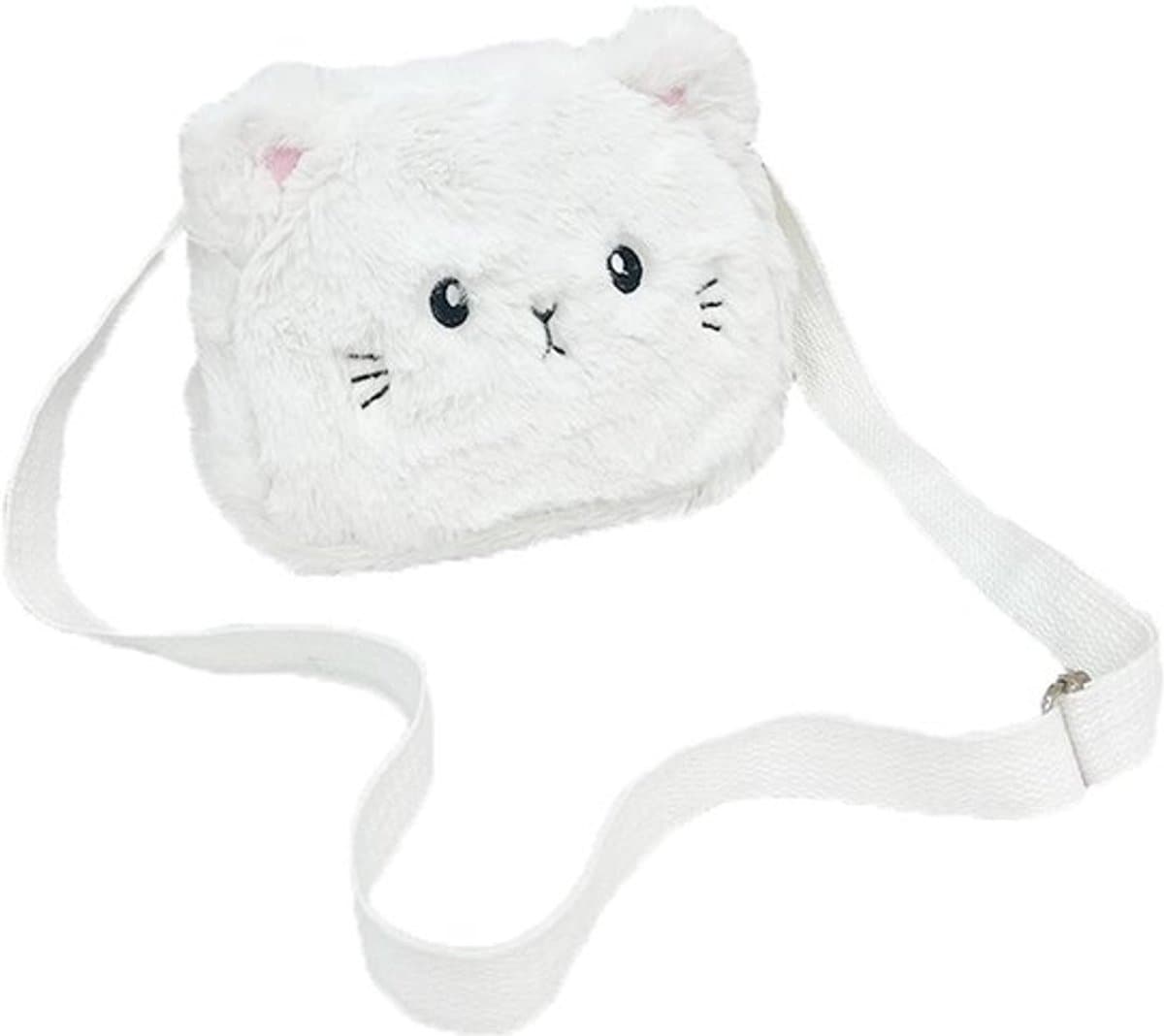 Zeynomax - Schoudertas - Pluche - Cat vorm - Wit - Handtas voor meisjes