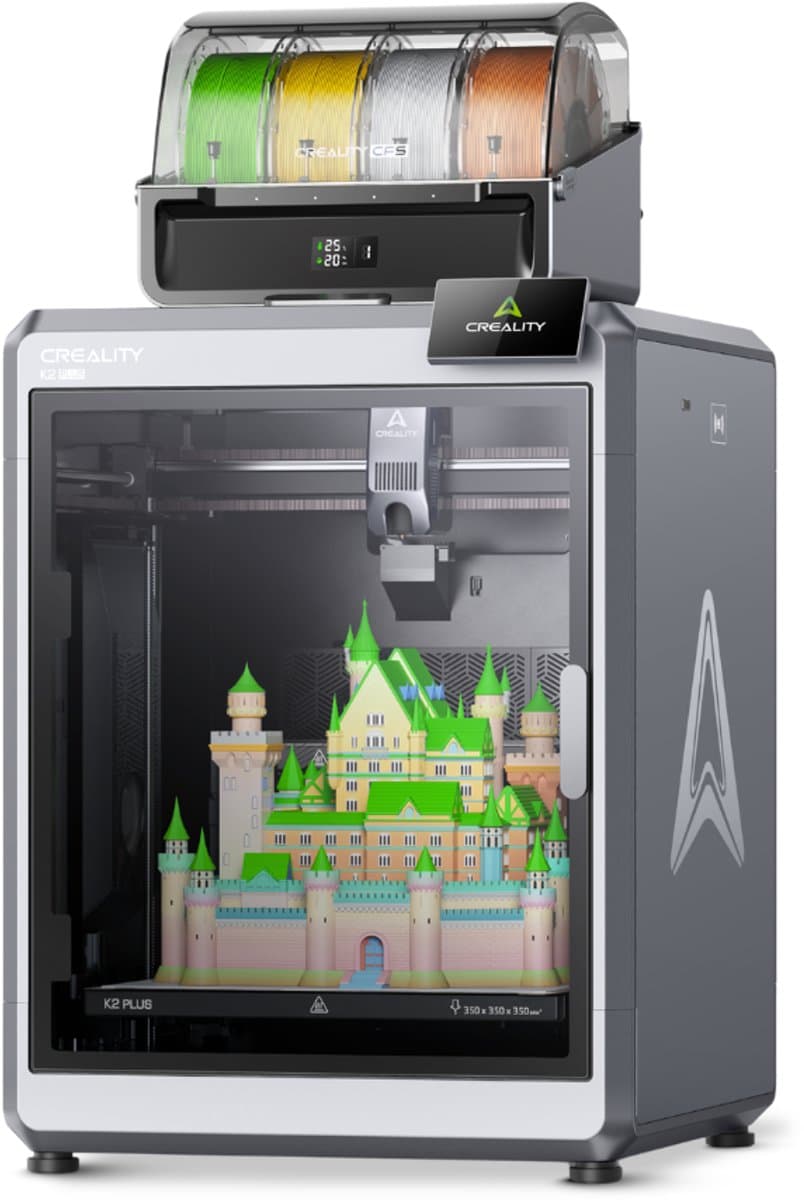 Creality K2 Plus Combo 3D printer with CFS, 600 mm/s, multicolor printing, Apus extruder, tilt detection, FOC-locked loop motors, active chamber heater, 350 x 350 x 350 mm