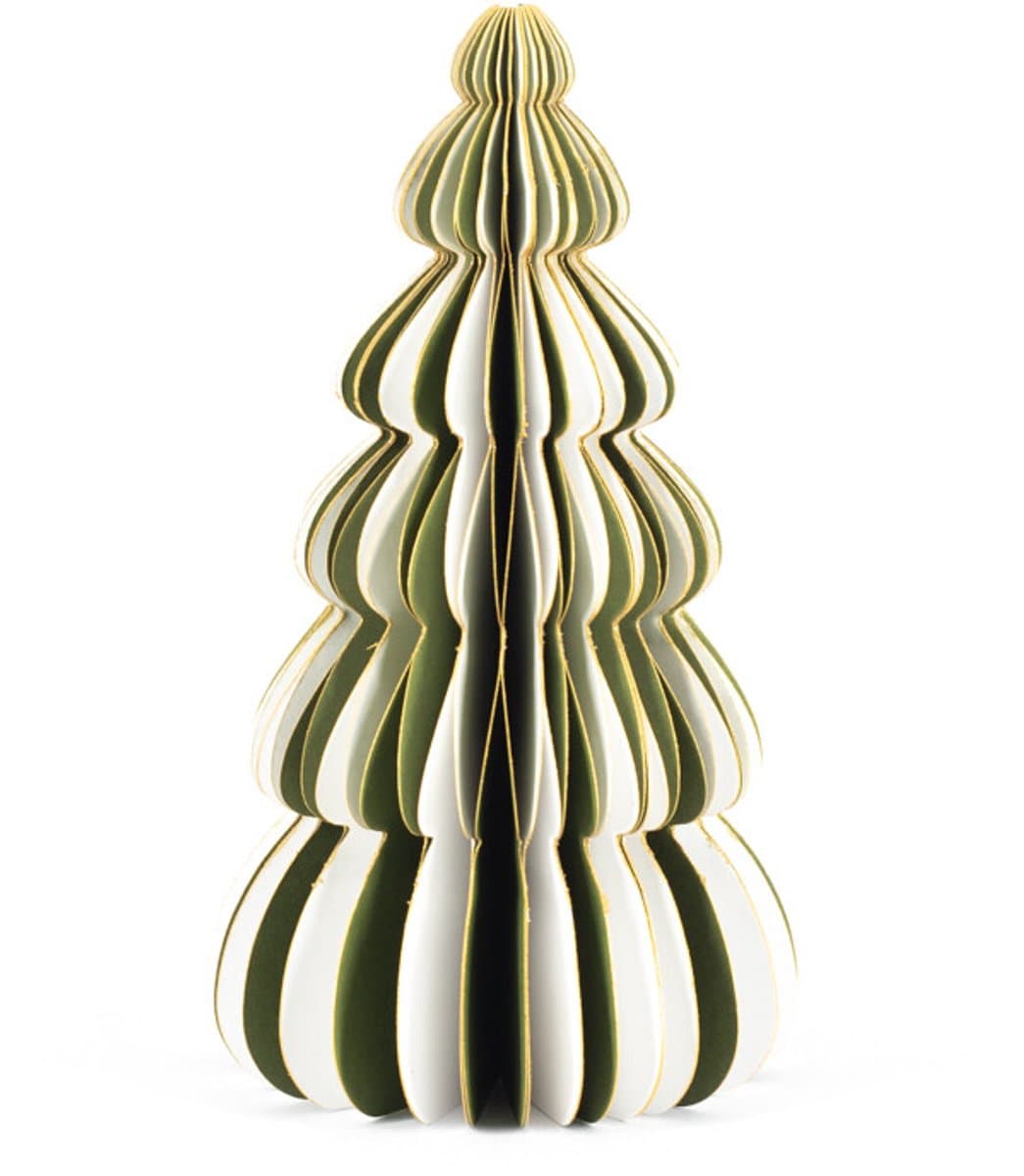 Papieren kerstboom wit met groen 16cm
