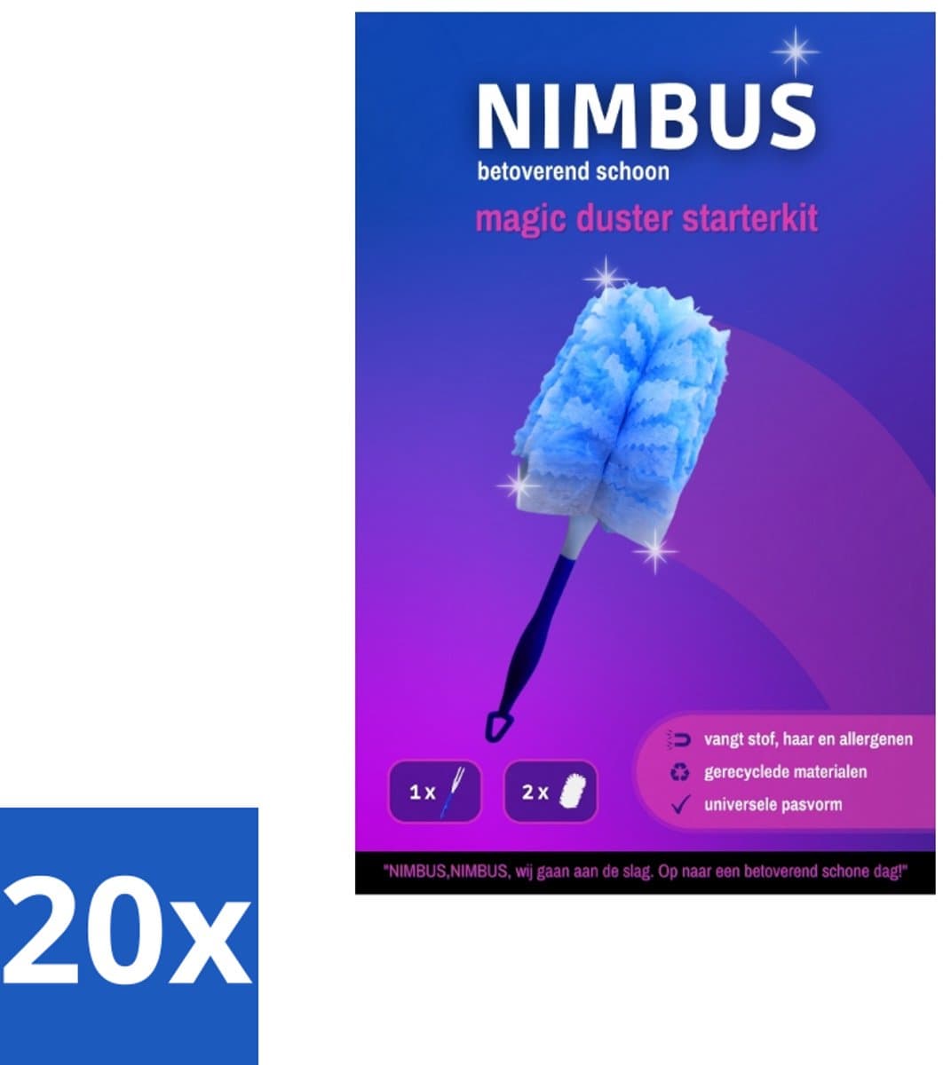 20 x NIMBUS Magic Duster Handvat + 2 Navullingen 1 set - Stofverwijdering - Stofdoek - Haren Verwijderen - Allergenen - Huisdierenharen