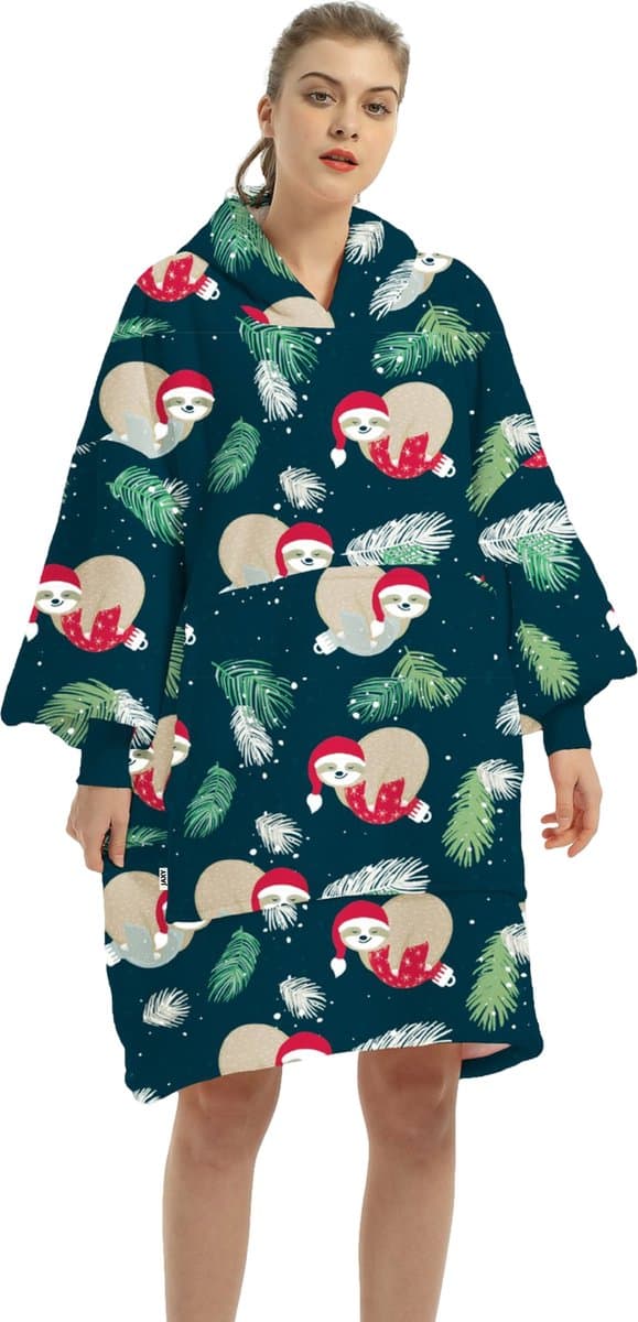 JAXY - Hoodie Deken Dames en Heren - Fleece Deken Met Mouwen - Snuggle Hoodie 1450 gram - Kerst