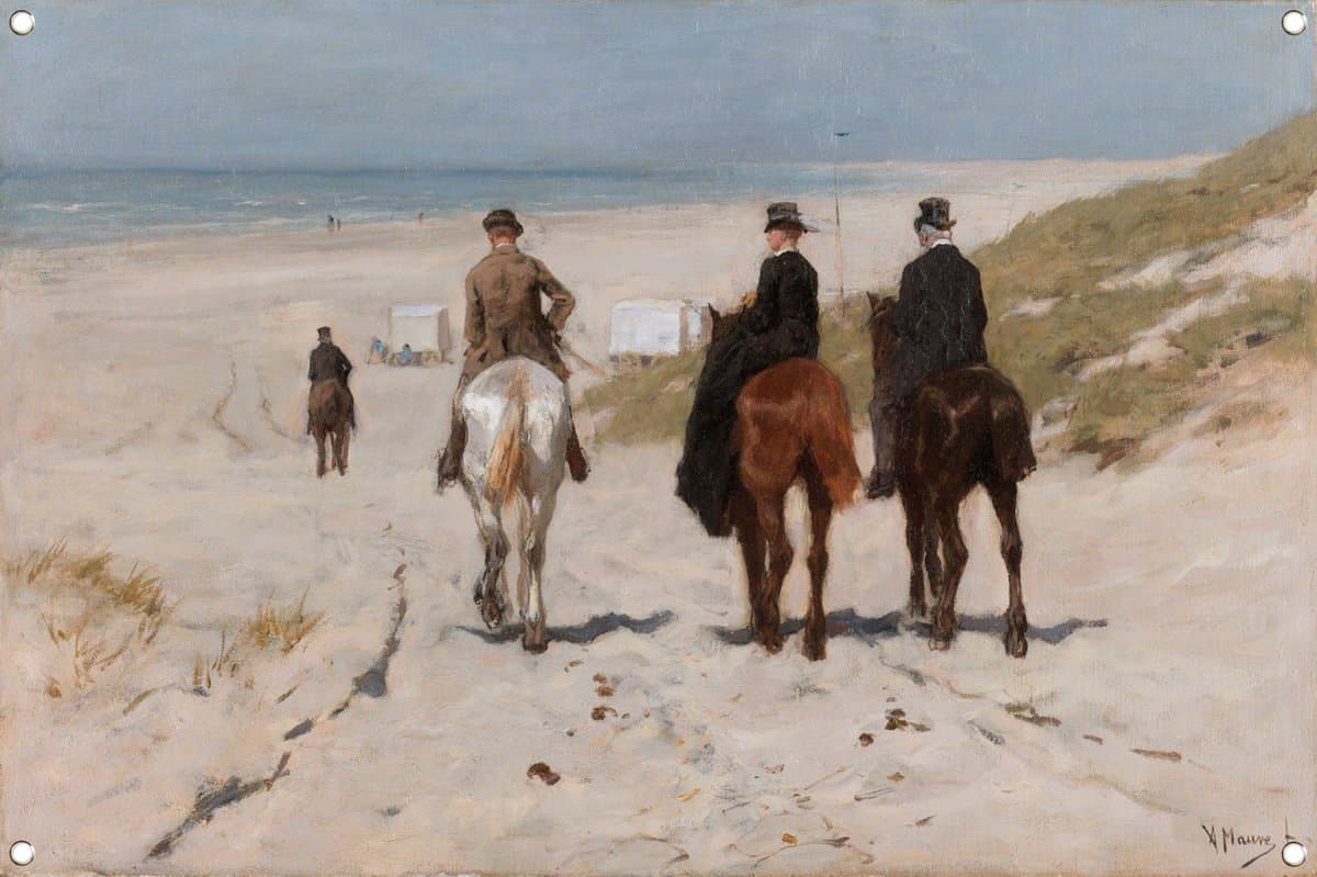 Morgenrit langs het strand - Anton Mauve tuinposter - Paarden tuinposter - Tuinposters Dieren - Balkon decoratie - Schuttingdoek - Tuin decoratie muurdecoratie tuinposter 105x70 cm