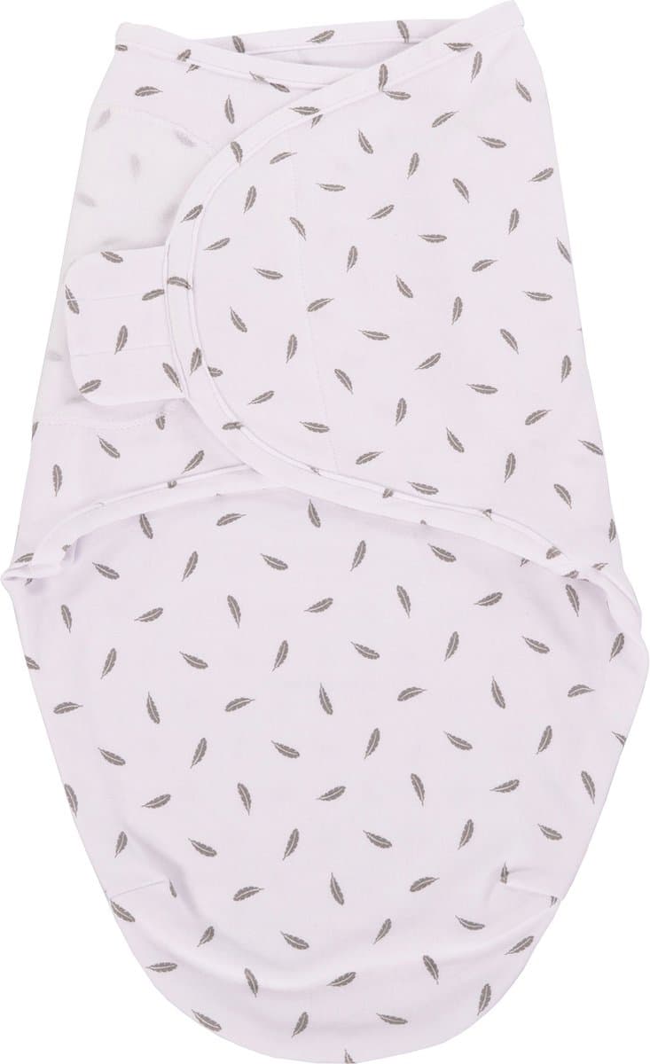 Bo Jungle - Inbakerdoek - Inbakerslaapzak - Swaddle - 0-4 maanden - Wrap Grey Feathers / Veertjes Small - Grijs