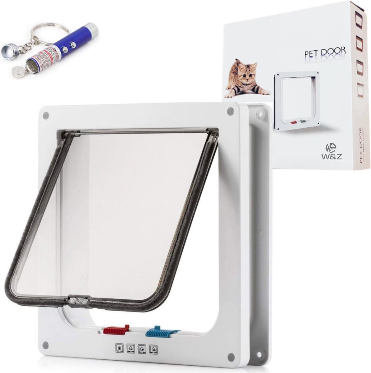 W&Z® Kattenluik met Vierwegsluiting - weerbestendig - Middel groot - Grote Kat - 25 x 23 x 5,5 cm -Wit