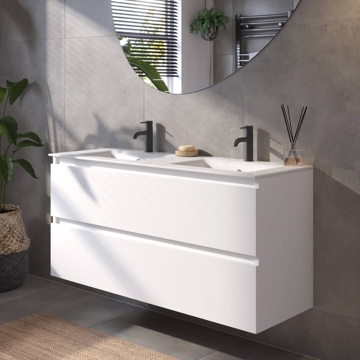 Saqu Gaia Badkamermeubel Set - 121x46 cm - Voorgemonteerd - Wit - Wastafelmeubel - Badmeubel