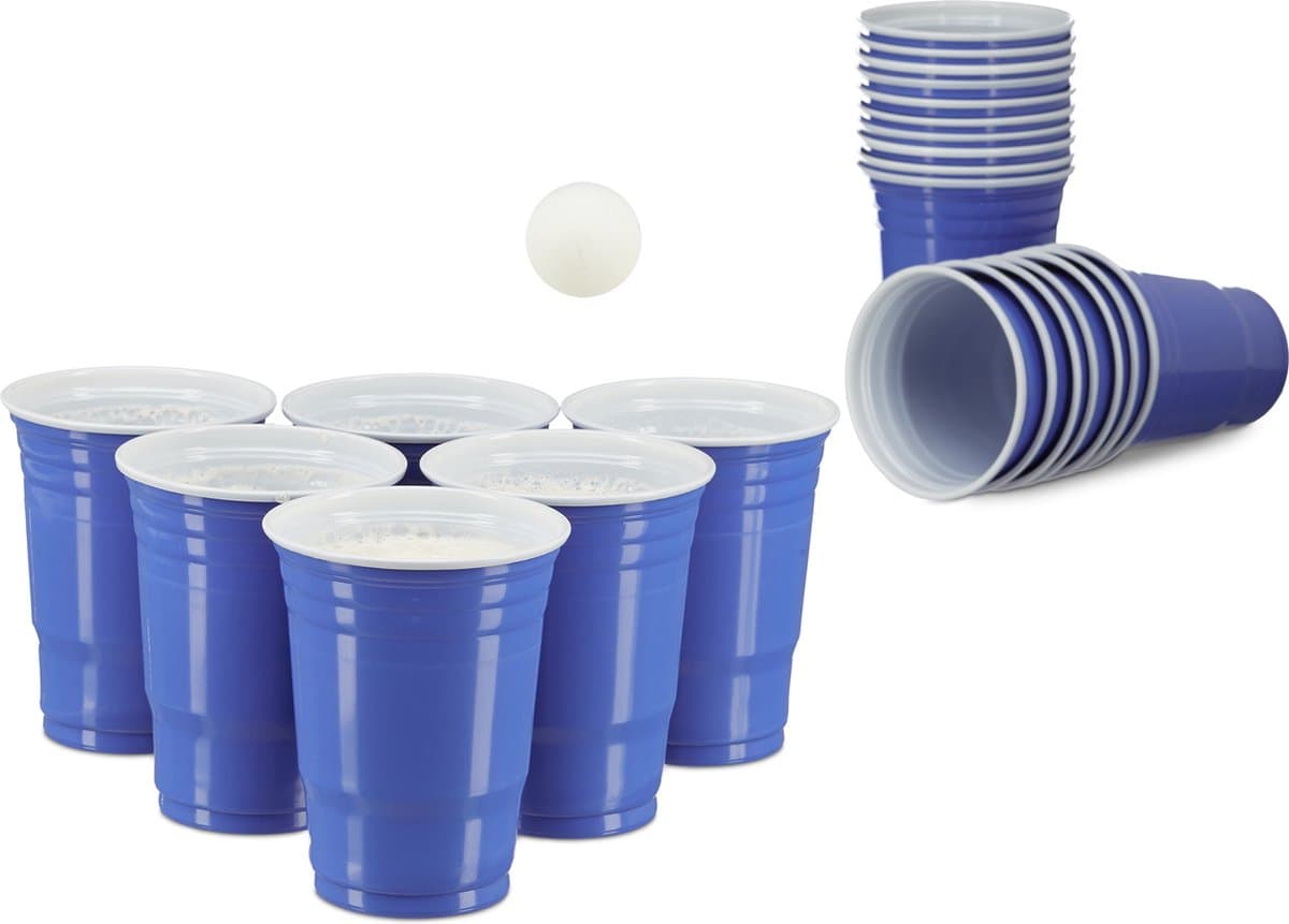 Relaxdays Beer pong bekers - 50 stuks - plastic bekers - party - bierbeker - feest - blauw