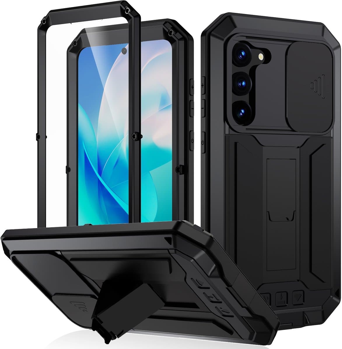 Geschikt Voor Samsung S23 Hoesje Stofdicht - Met Ingebouwde Screenprotector - Met Lens Protector - Telefoonhoesje S23 - Draadloos Opladen Compatibel - Zwart