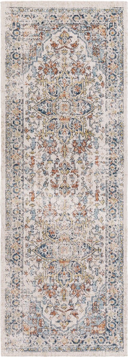 SURYA - SELMA - Stijlvol vintage tapijt - Blauw/roest- Geschikt voor buiten