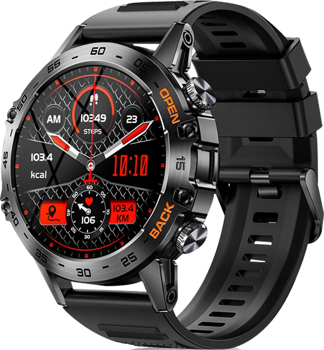 Xelar Ultra - Outdoor Heren Smartwatch - Hartslagmeter - Stappenteller - Slaapmonitor - Multisport - IP67 Waterdicht - Geschikt voor alle Smartphones - Zwart