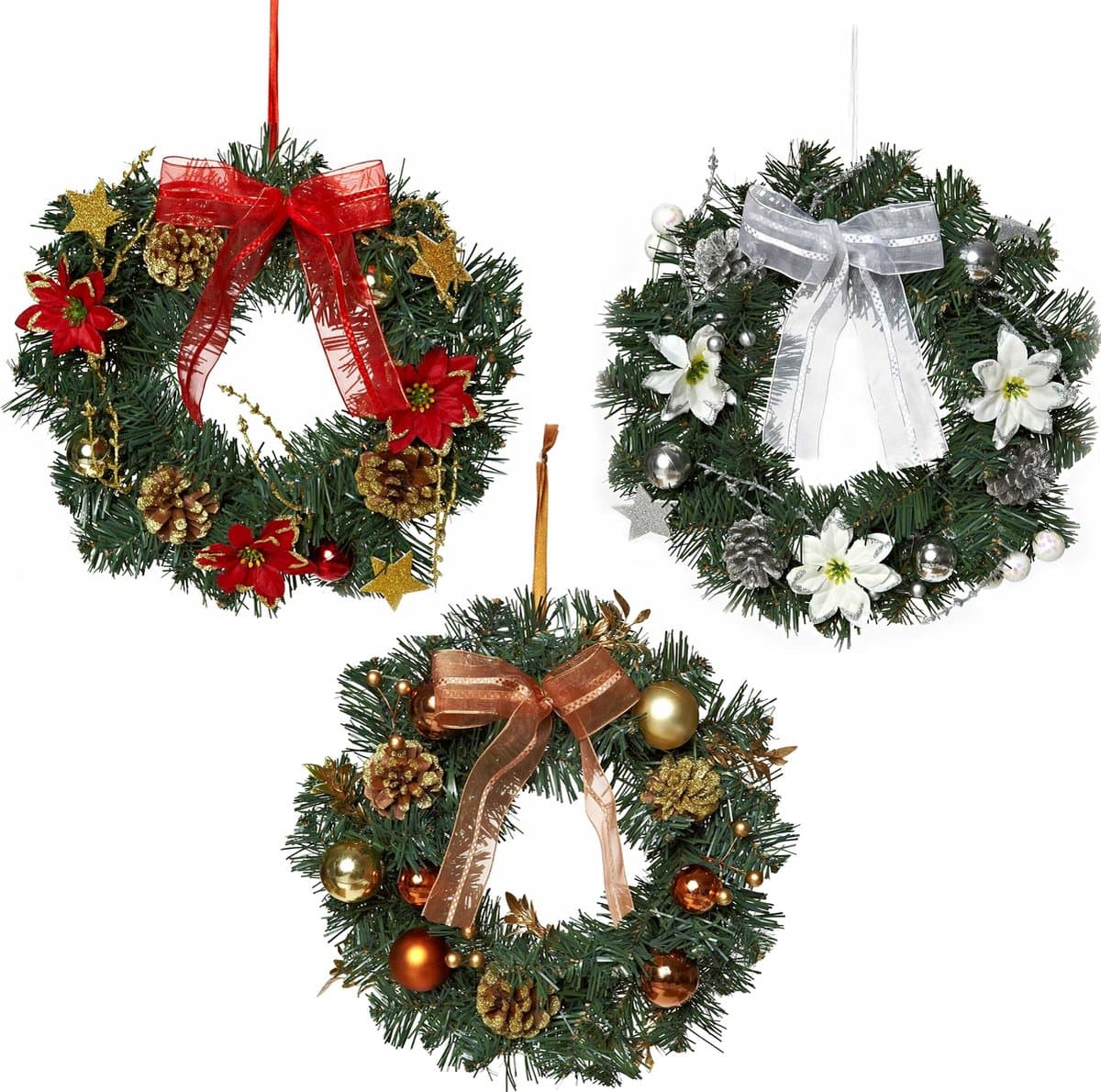 3 x Kerstkrans - versierde krans - Tafelkrans - 32 x 32 x 10 cm