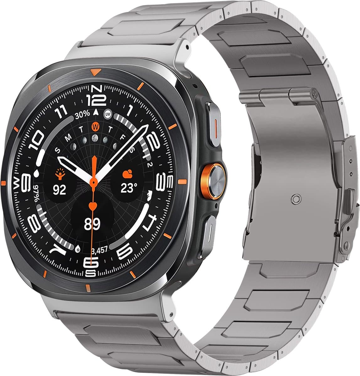 Bandz Titanium band ‘Deluxe’ - geschikt voor Samsung Galaxy Watch Ultra / Ultra 2025 - inclusief horloge inkort set (titanium kleur)