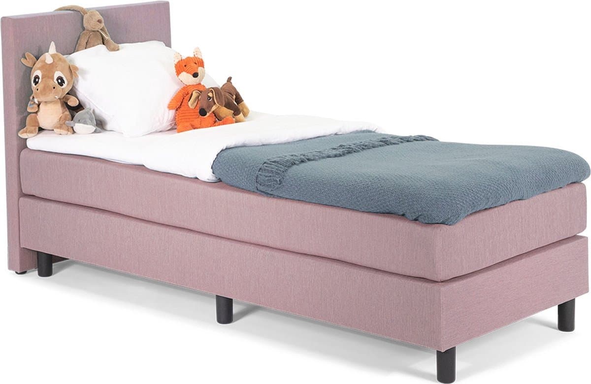 Kinder Boxspring Luxe Glad Hoofdbord 90 x 200 Oudroze