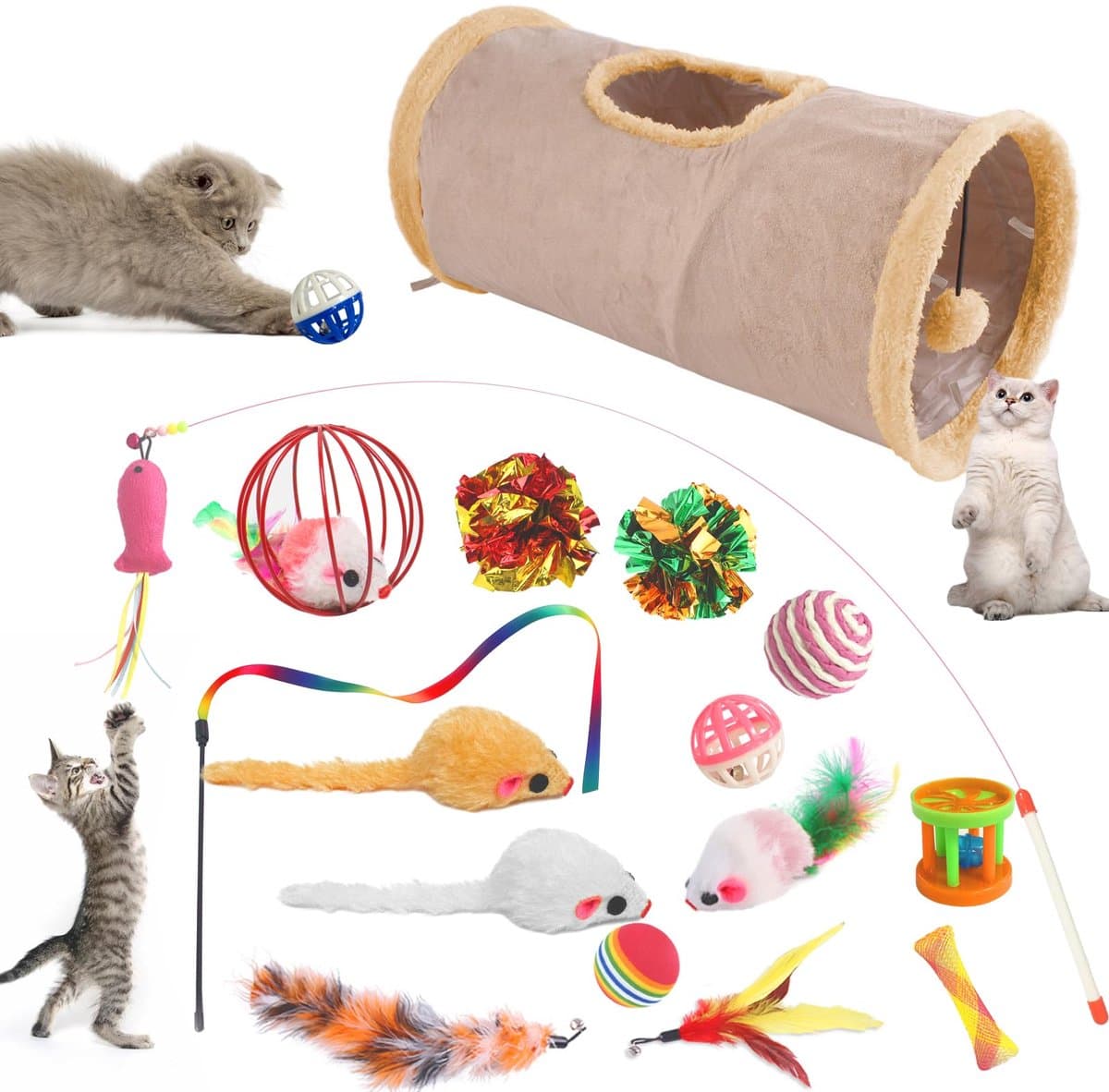 My Ninki ® Veelzijdige opvouwbare speeltunnel voor katten en kleine dieren met interactieve accessoires