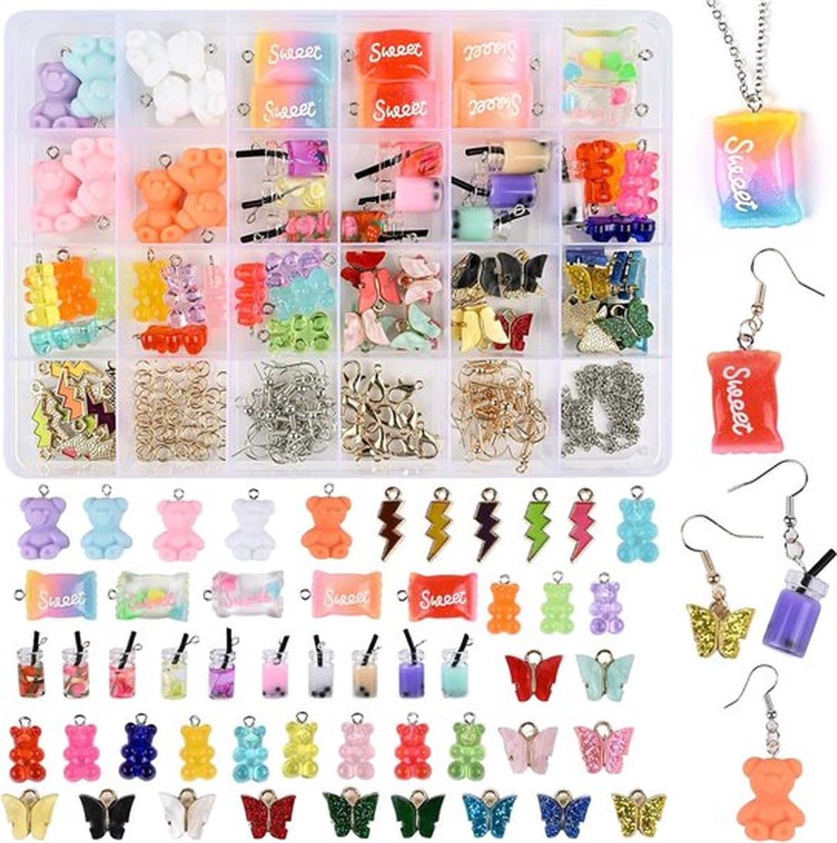 Set bedels vlinder beer-hanger, sieraden zelf maken, set met opbergdoos, accessoires voor oorbellen, armband, halsketting en sleutelhanger