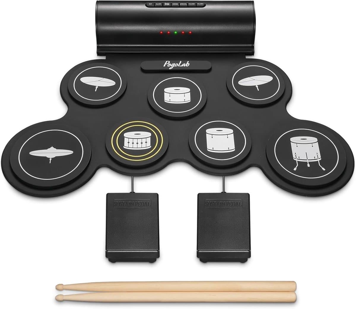 Oprolbare Elektrische Drumset met 7 Digitale Drumpads, Draadloos, Inclusief Luidsprekers, Drumsticks en Koptelefoonsleuf - Perfect voor Beginners