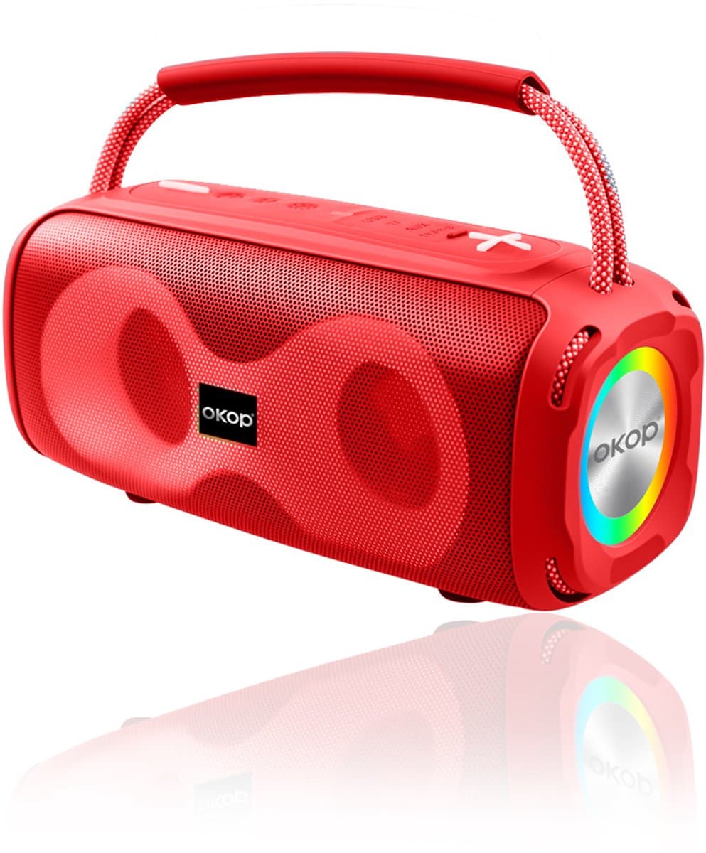OKOP Bluetooth speaker - Draadloze muziek box - Draagbaar - Verlichting - 2x5W - Verschillende kleuren - RGB LED - Rood
