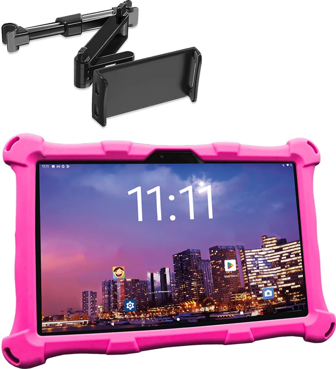 AngelTech OnderwegPakket XL PRO II – Kindertablet XL PRO II Roze + Tablethouder - Android 14 - Kindertablet Vanaf 3 Jaar – Kinder Tablet – Kids Tablet - Tablet voor Kinderen