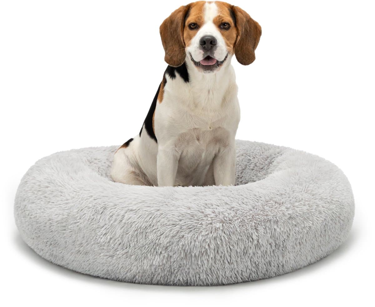 lionto Donut hondenbed, zacht pluche & verhoogde rand 80 cm lichtgrijs
