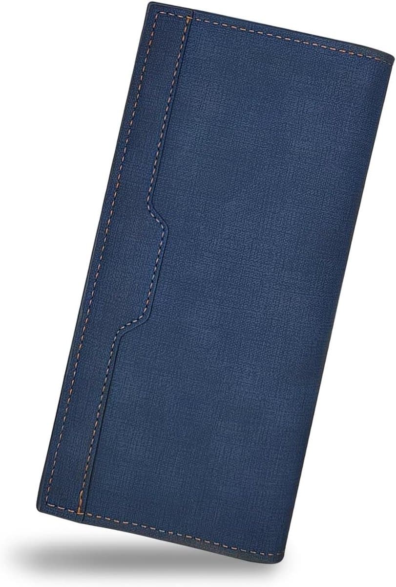 Stijlvolle en Ultra-Dunne Lange Portemonnee voor Mannen - Bifold Design met 12 Kaartslots en ID Venster, Blauw, 18.5*9*1.5cm, Perfect voor Dagelijks Gebruik