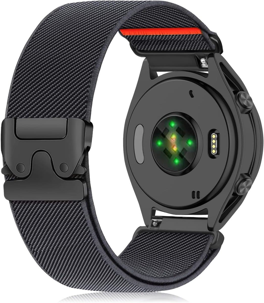 Duurzame 20mm Nylon Sportband voor Garmin Forerunner 570, Vivoactive 6 en 5, met Parachute Sluiting en Gevlochten Ontwerp, Donkergrijs